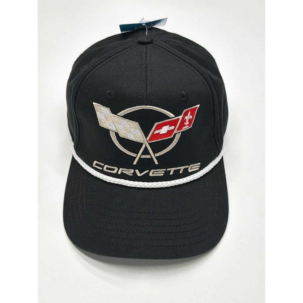 NWT Corvette GM Official Licensed Black Baseball Cap Rope Trim Snapback Men‎ OS
